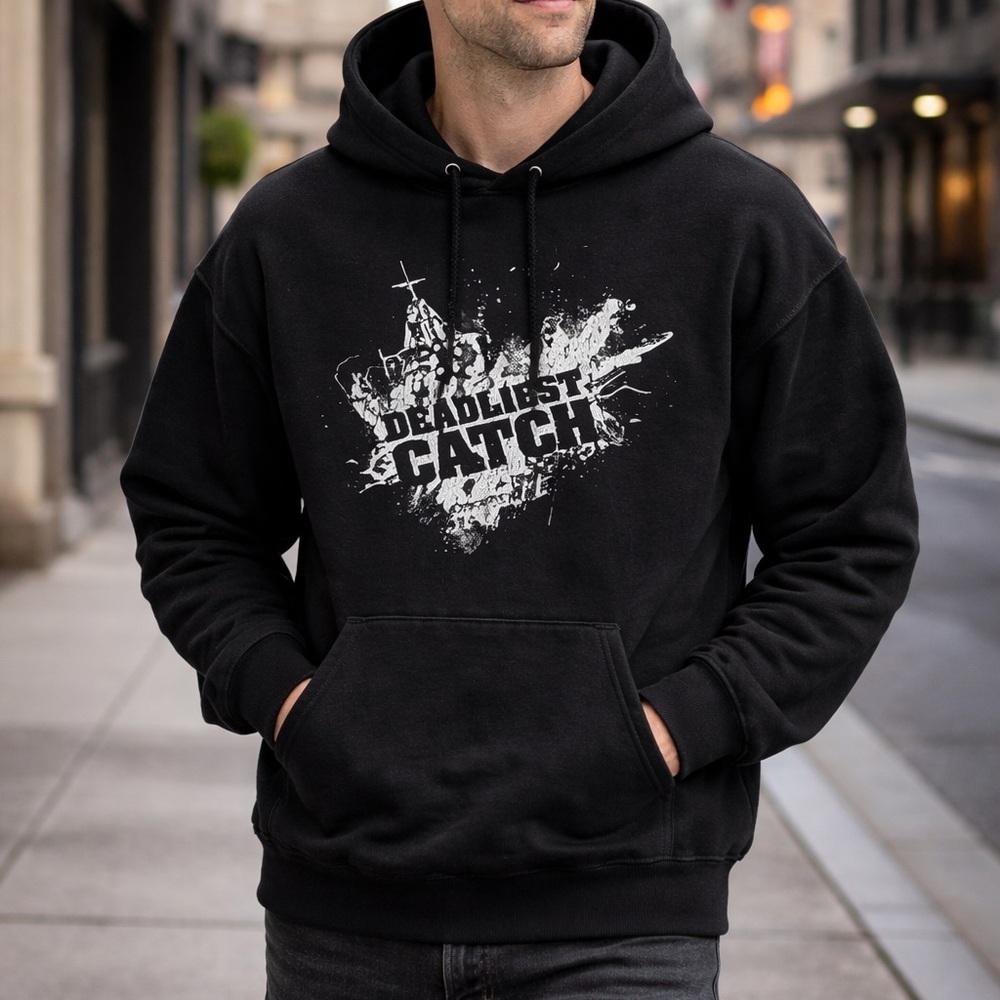 Deadliest Catch Graphic Hoodie | Black Pullover Sweatshirt | Men’s Medium
